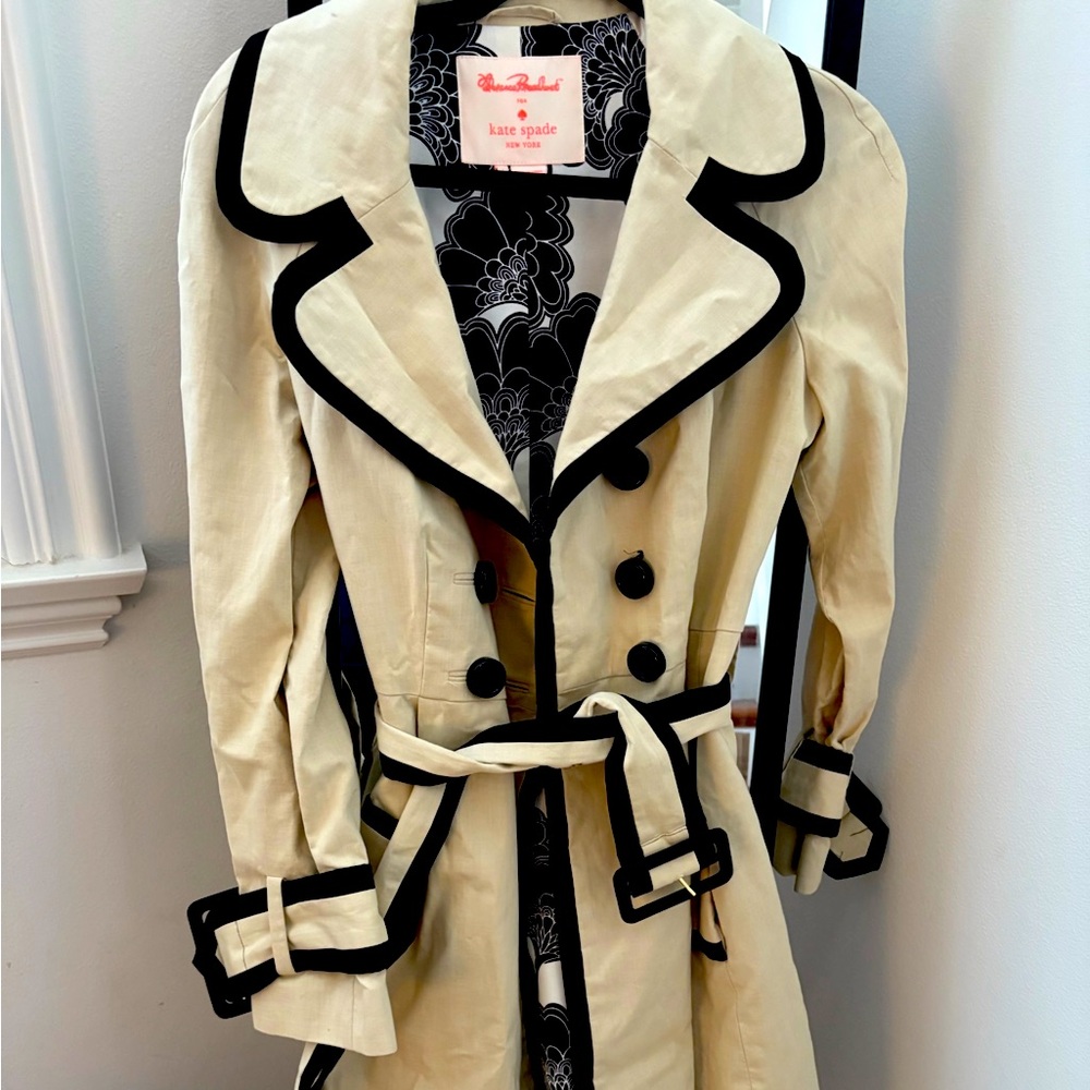 Kate Spade Cream and Black Trench Coat Timeless Elegance